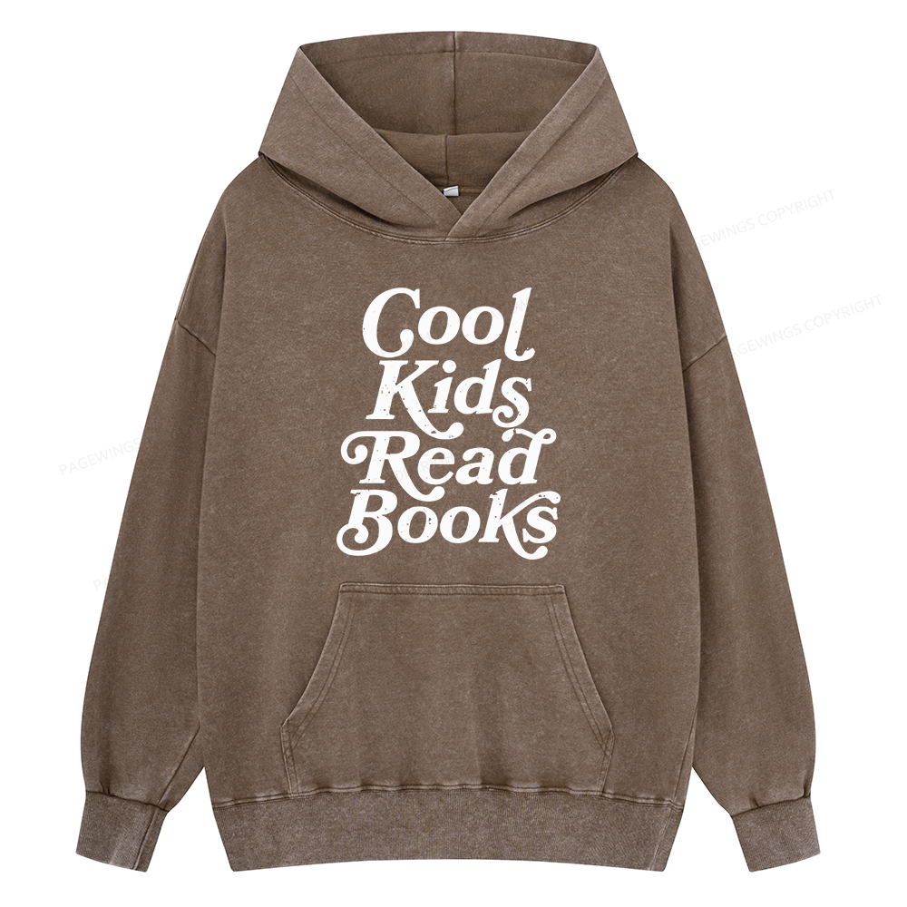 Pagewings Cool Kids Read Books Unisex Washed Hoodie