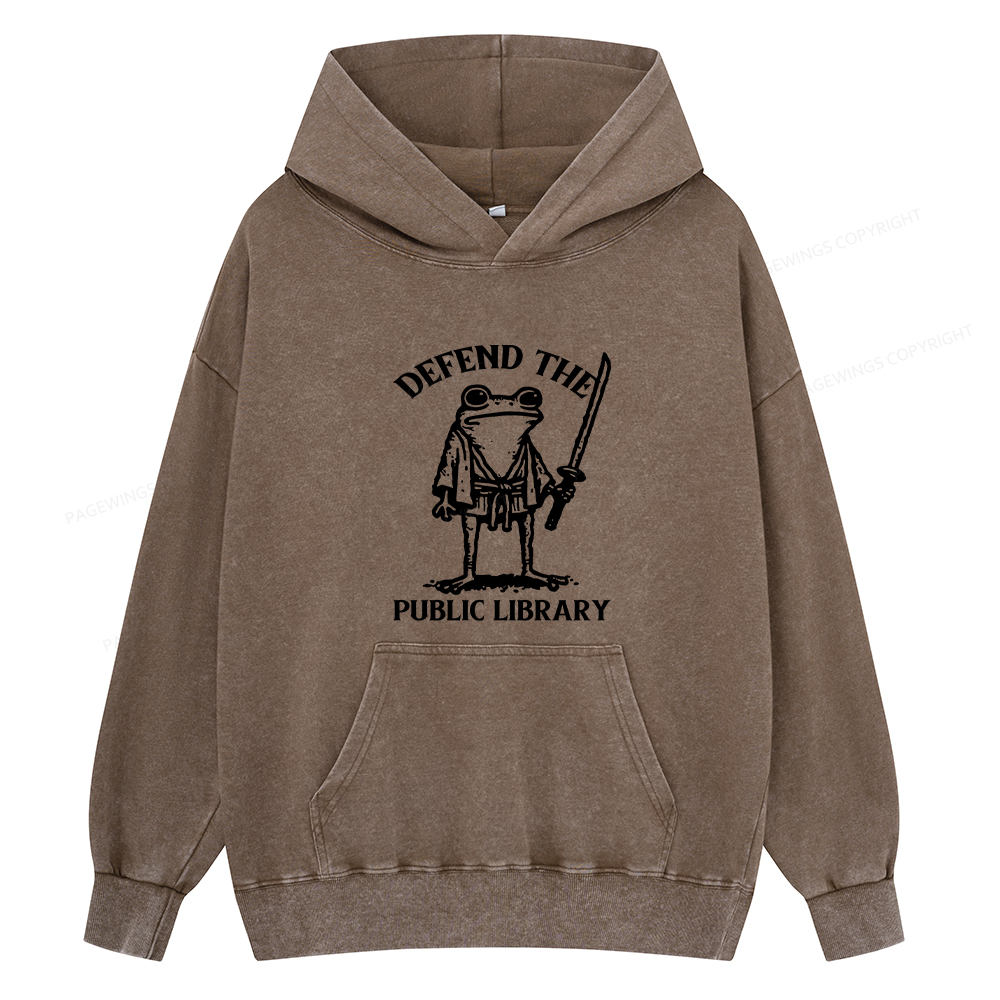 Pagewings Defend Your Public Library Unisex Washed Hoodie