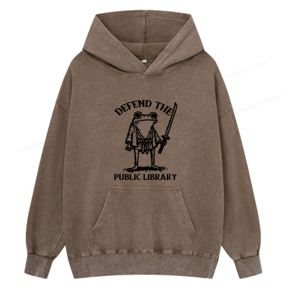Pagewings Defend Your Public Library Unisex Washed Hoodie