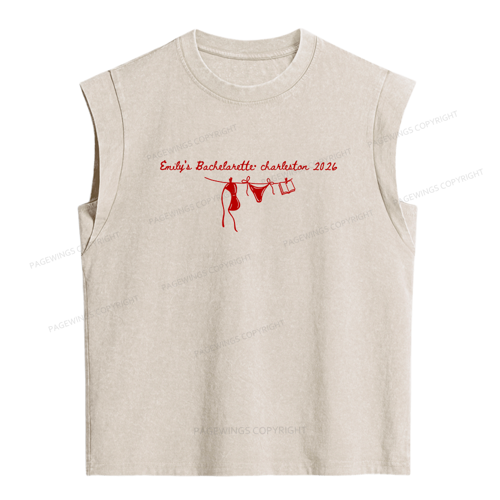 Pagewing Personalized Beach Party Women's Washed Tank Top