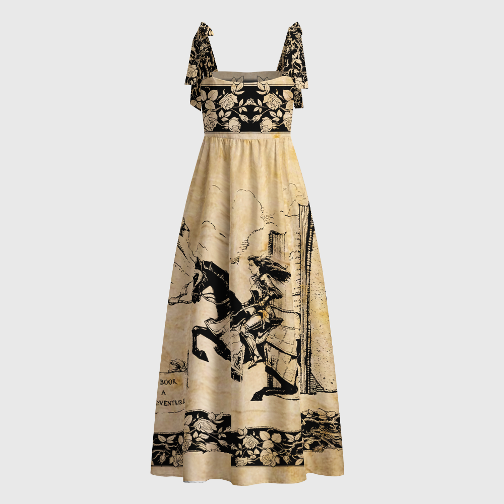 Pagewings Vintage Riding Tie Shoulder Maxi Dress