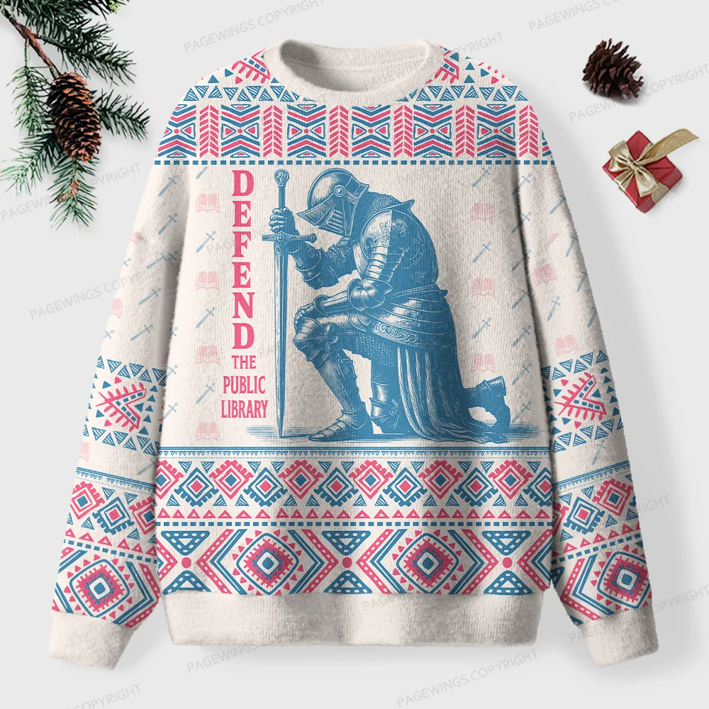 Pagewings Defend The Public Library Unisex Ugly Knit Sweatshirt