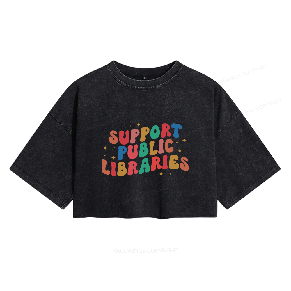 Pagewings Public Library Women's Washed Cropped T-shirt