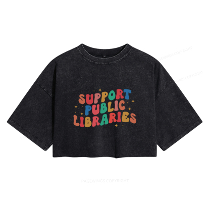 Pagewings Public Library Women's Washed Cropped T-shirt