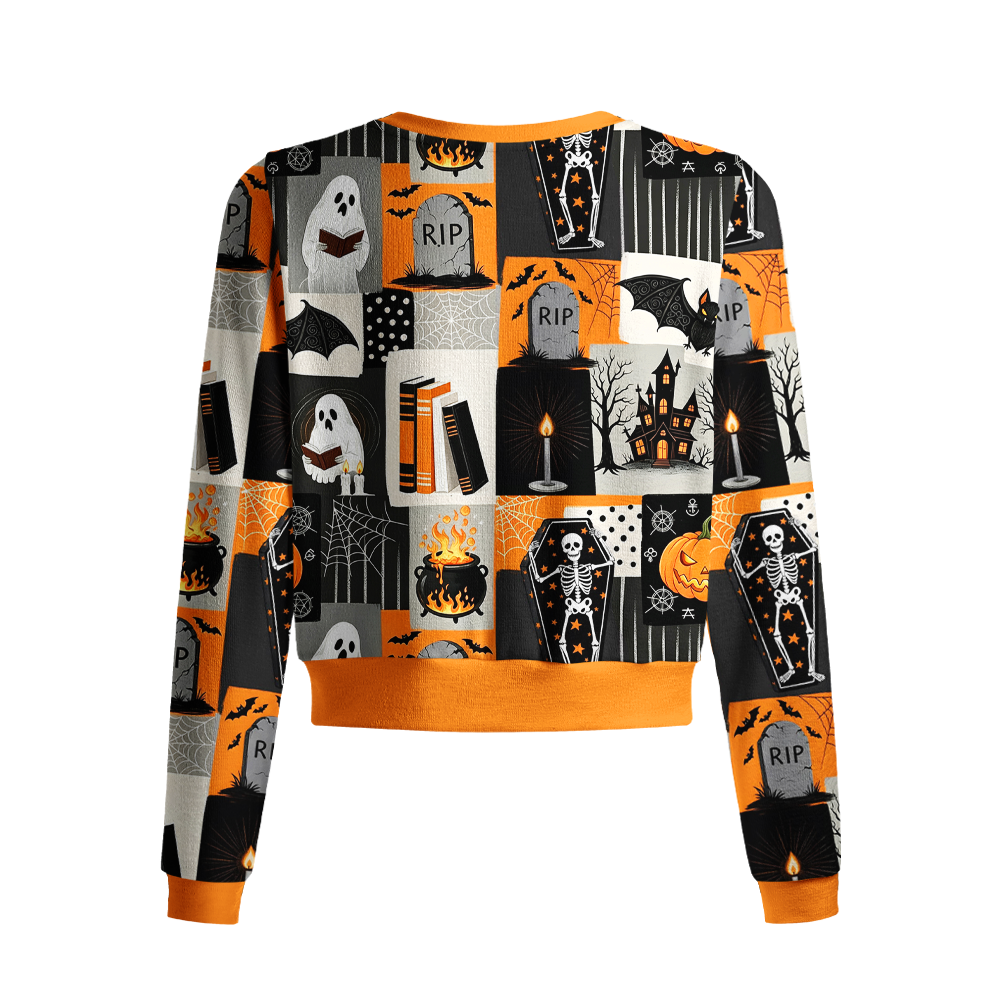 Pagewings Halloween Bookish Crew Neck Cardigan Sweaters