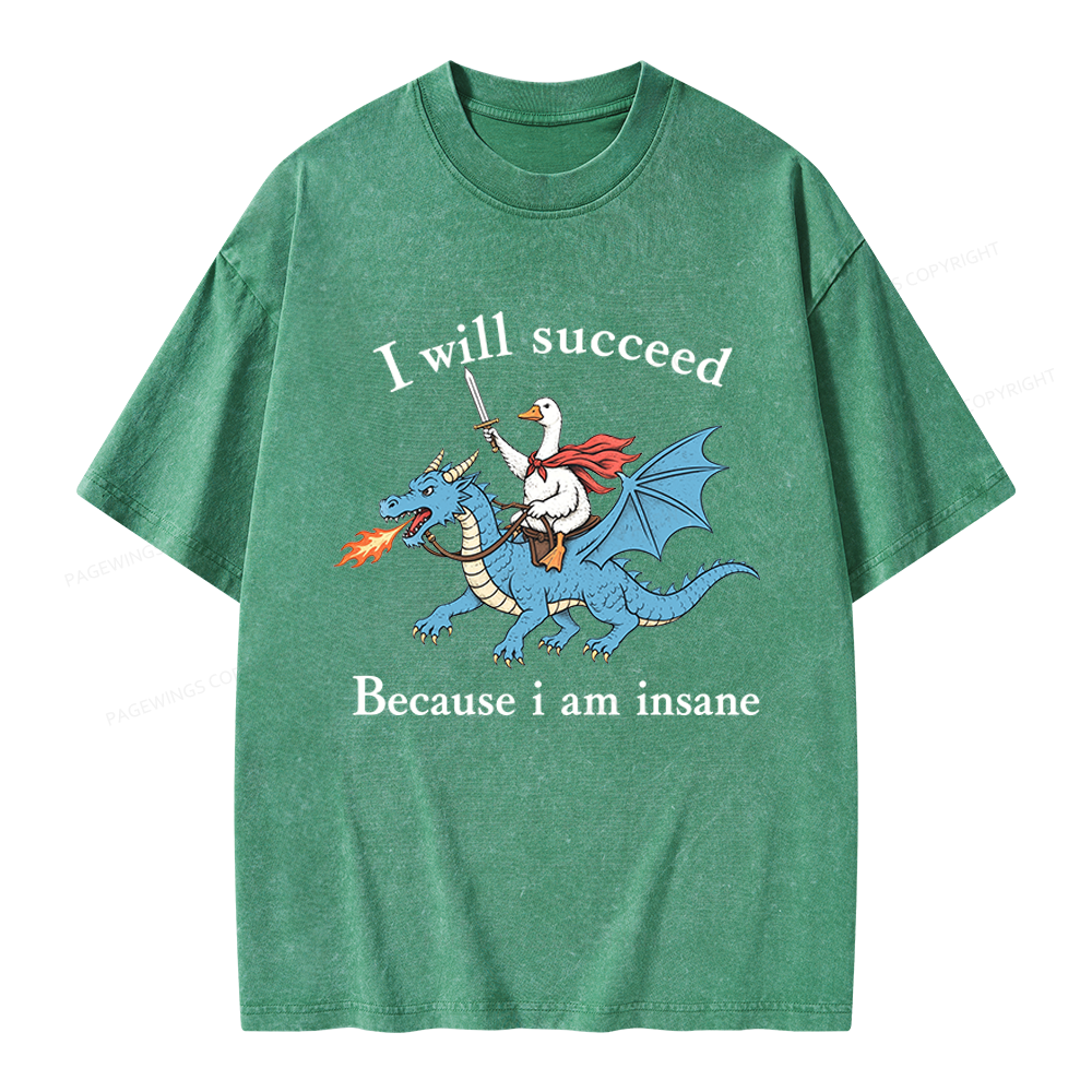 Pagewings I Will Succeed Because I Am Insane Unisex Washed T-shirt