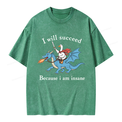 Pagewings I Will Succeed Because I Am Insane Unisex Washed T-shirt