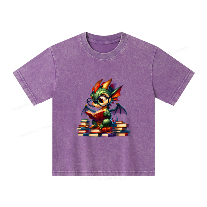 Pagewings Dragon And Books Unisex Kids Washed T-shirt