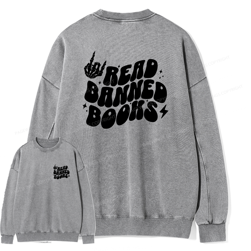 Pagewings Read Banned Books Unisex Washed Sweatshirt