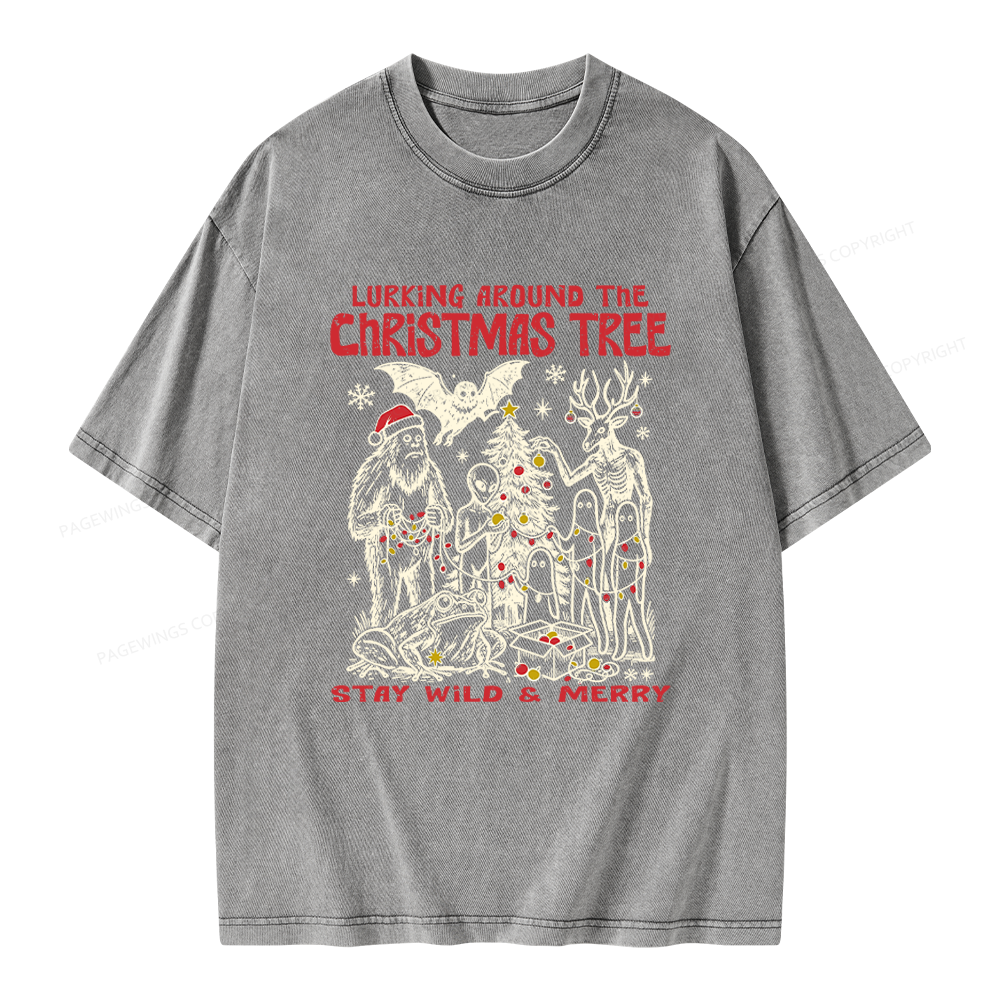 Pagewings Cryptid Creatures Christmas Unisex Washed T-shirt
