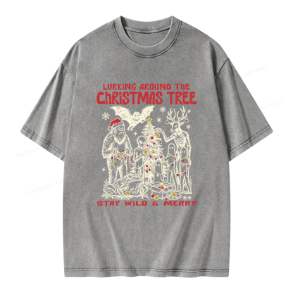 Pagewings Cryptid Creatures Christmas Unisex Washed T-shirt