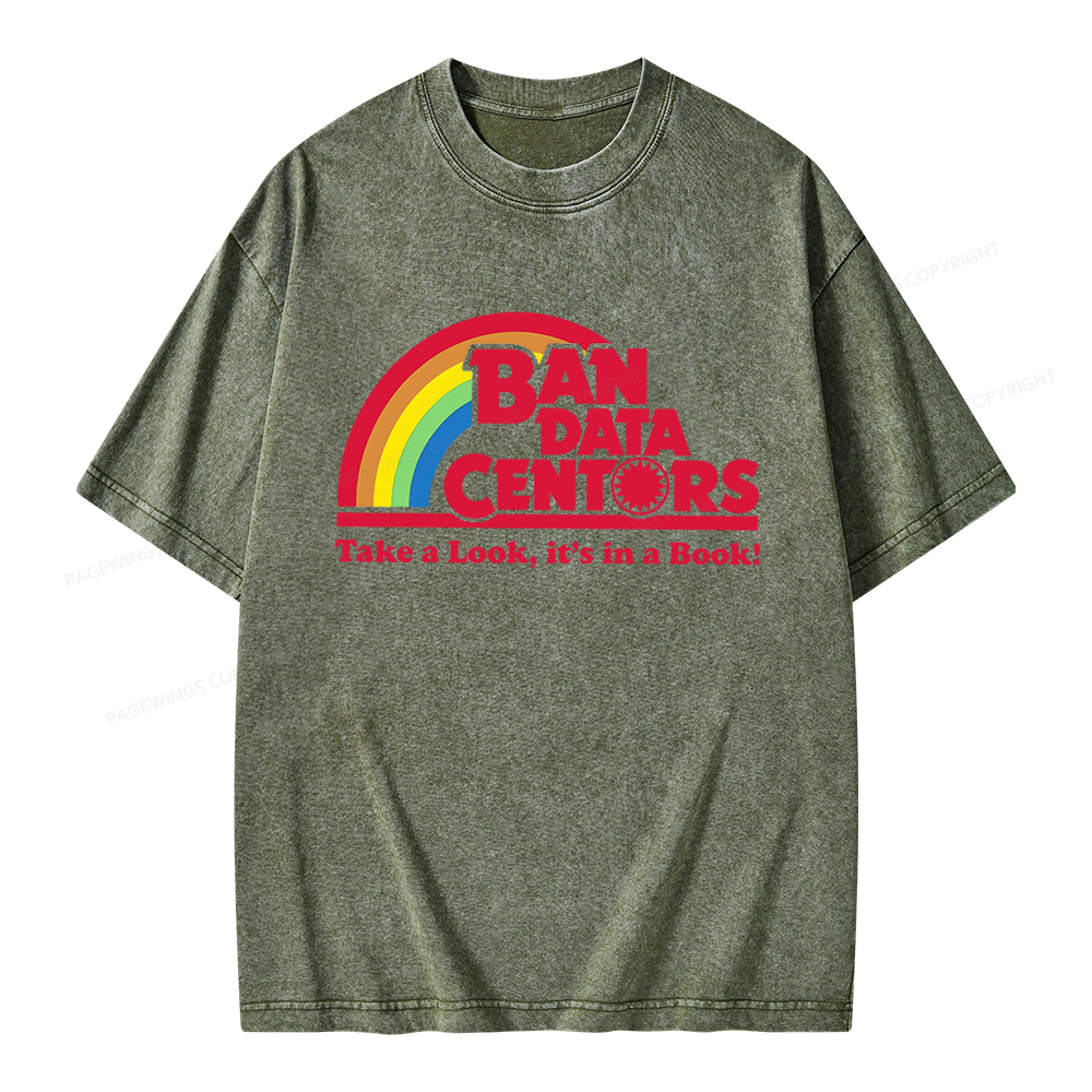 Pagewings Ban Data Centers Read Books Unisex Washed T-shirt