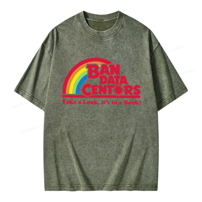 Pagewings Ban Data Centers Read Books Unisex Washed T-shirt