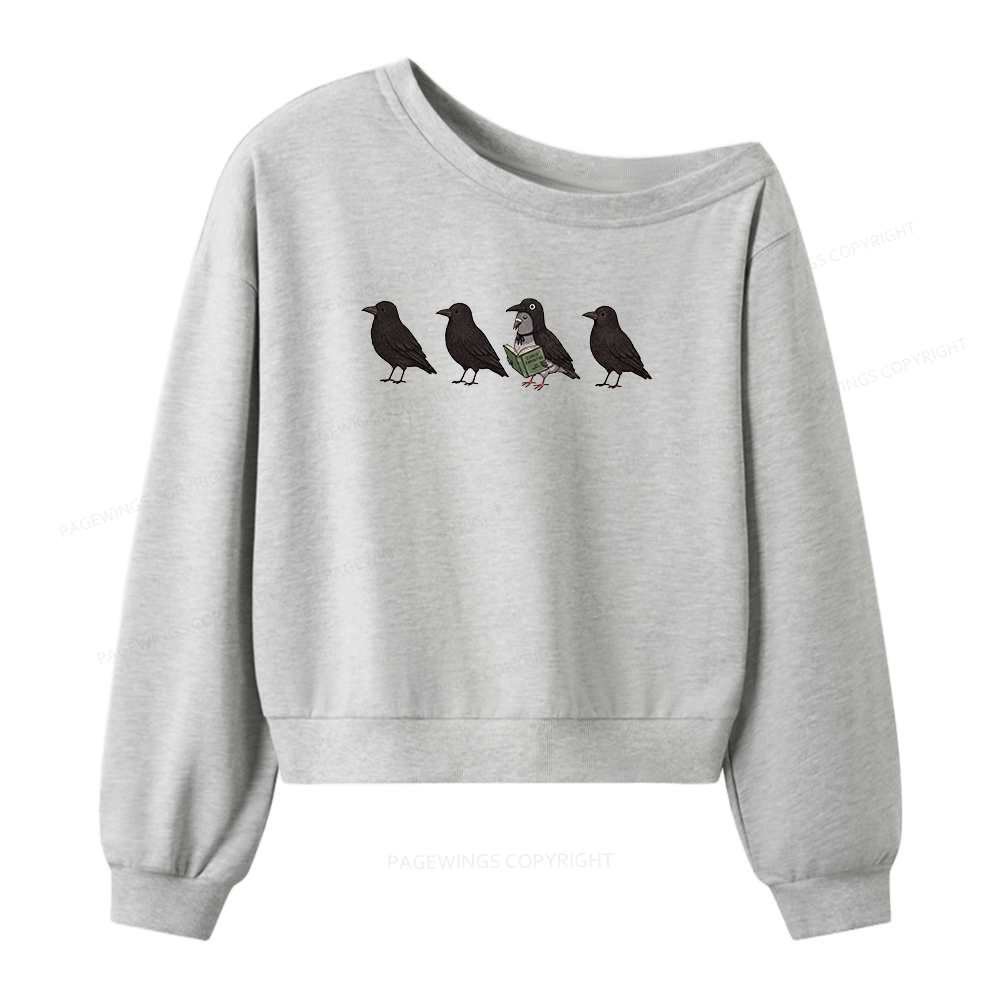 Pagewings Funny Crow Pigeon Women Off Shoulder Sweatshirt