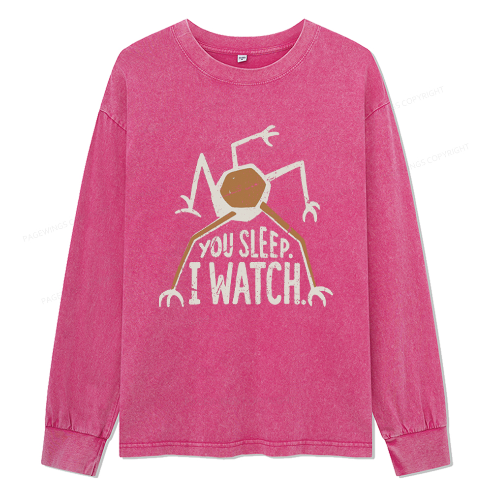 Pagewings You Sleep I Watch Unisex Washed Long Sleeve T-shirt