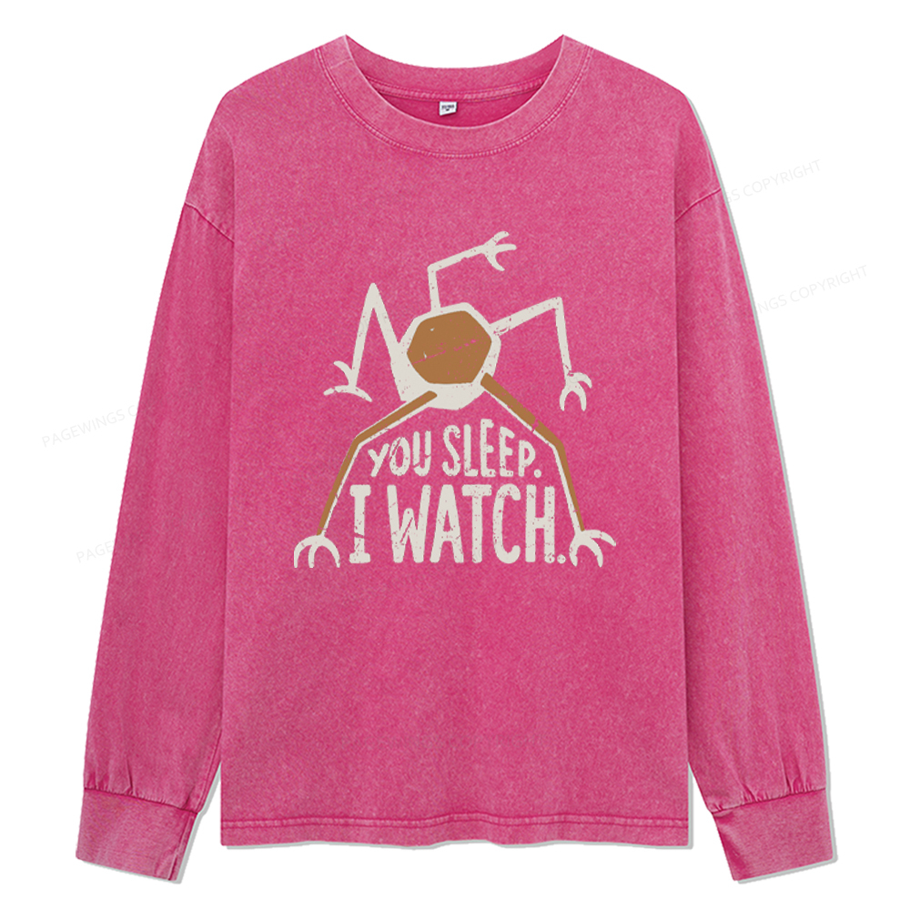 Pagewings You Sleep I Watch Unisex Washed Long Sleeve T-shirt