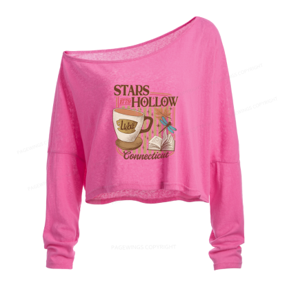 Pagewings Stars Hollow Slouchy Long Sleeve Off Shoulder T-shirt