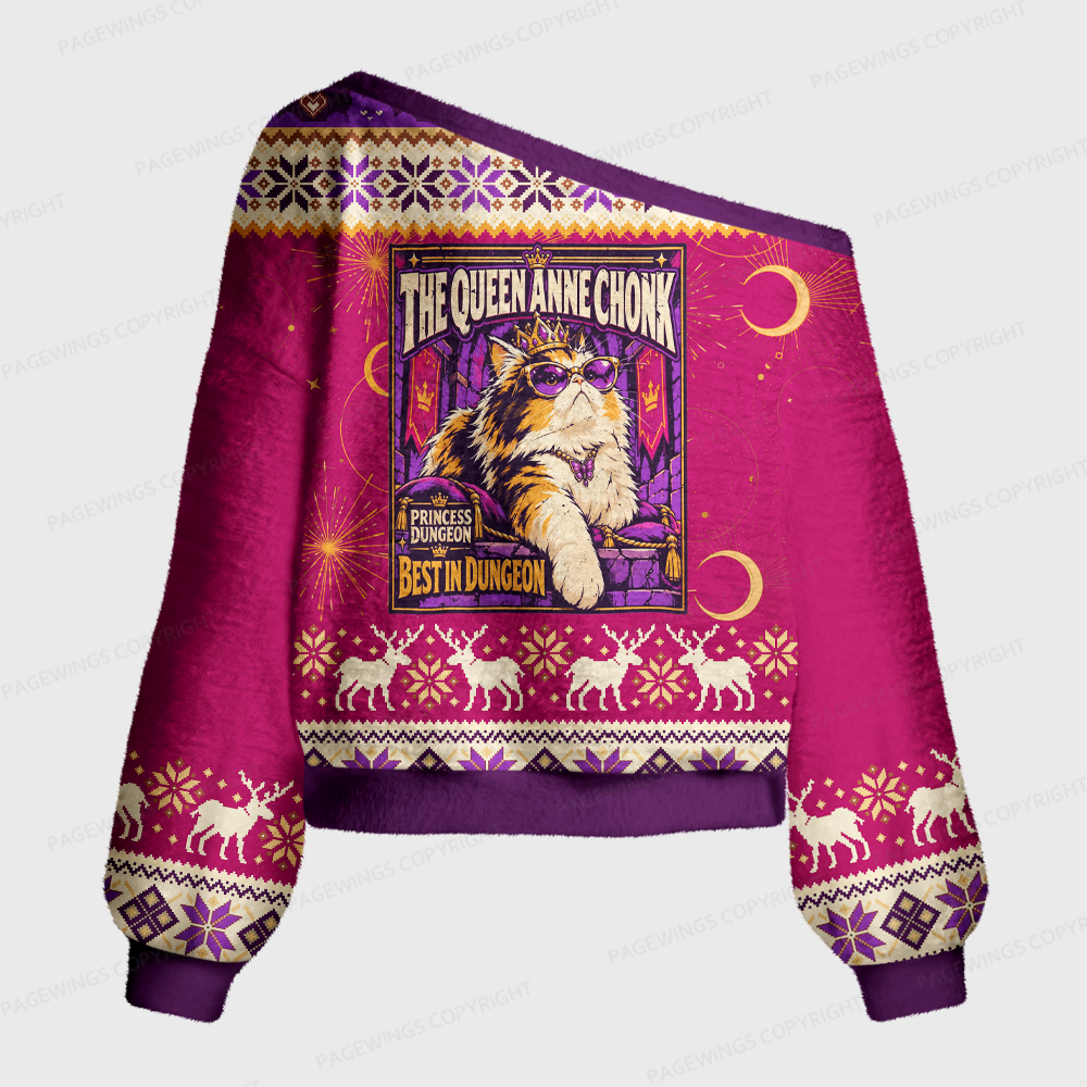 Pagewings Donut The Queen Anne Chonk Off Shoulder Ugly Knit Sweater
