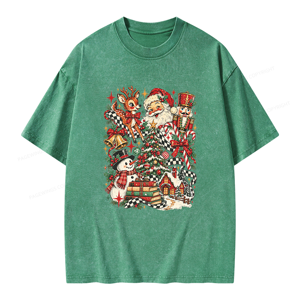Pagewings Retro Christmas Unisex Washed T-shirt
