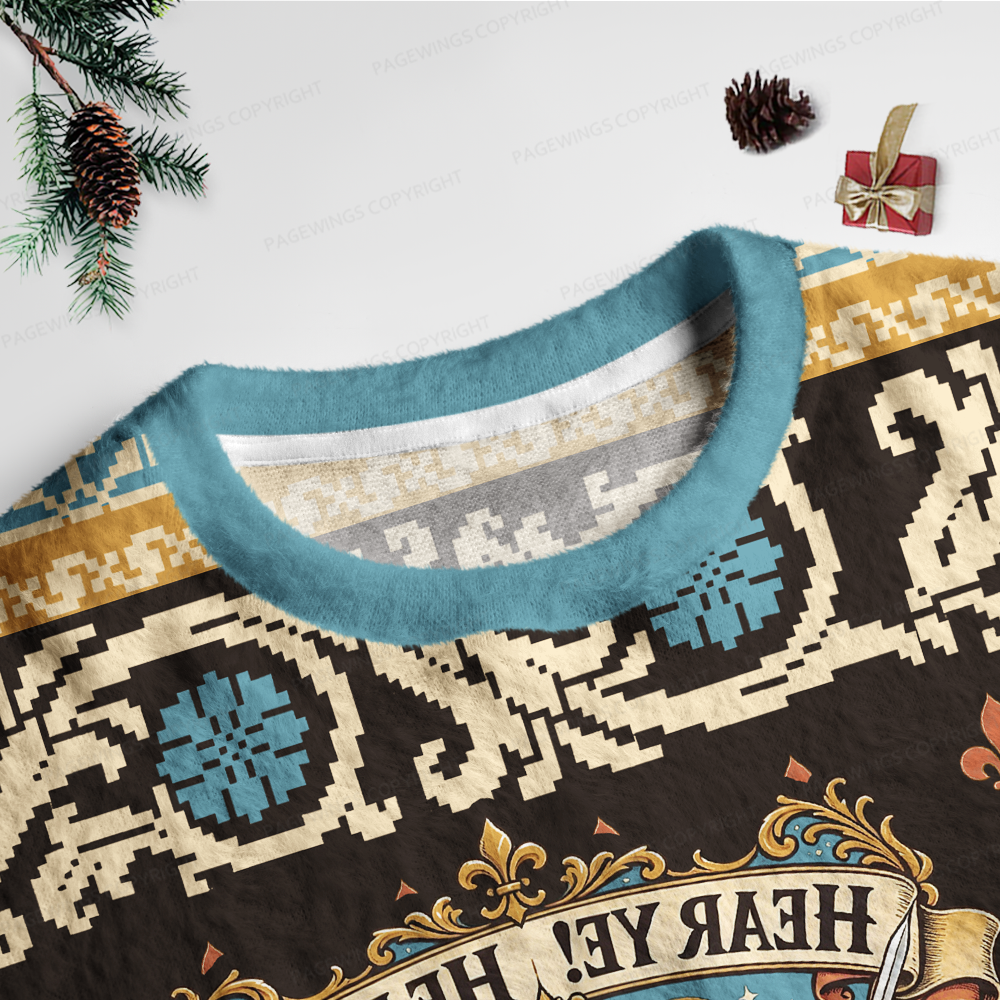 Pagewings Hear Ye Hear Ye The Fun Aunt Has Arrived Unisex Ugly Light Knit Sweatshirt