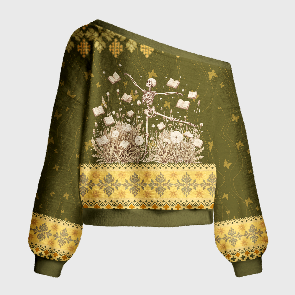 Pagewings Dandelion Skull Off Shoulder Ugly Knit Sweater
