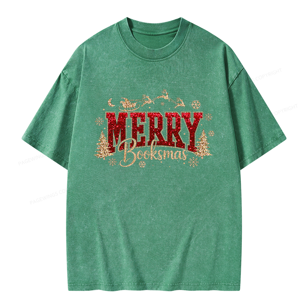 Pagewings Merry Booksmas Unisex Washed T-shirt