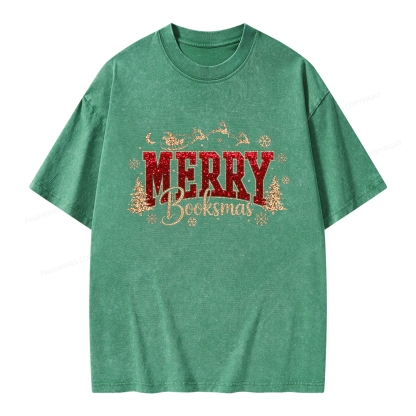 Pagewings Merry Booksmas Unisex Washed T-shirt