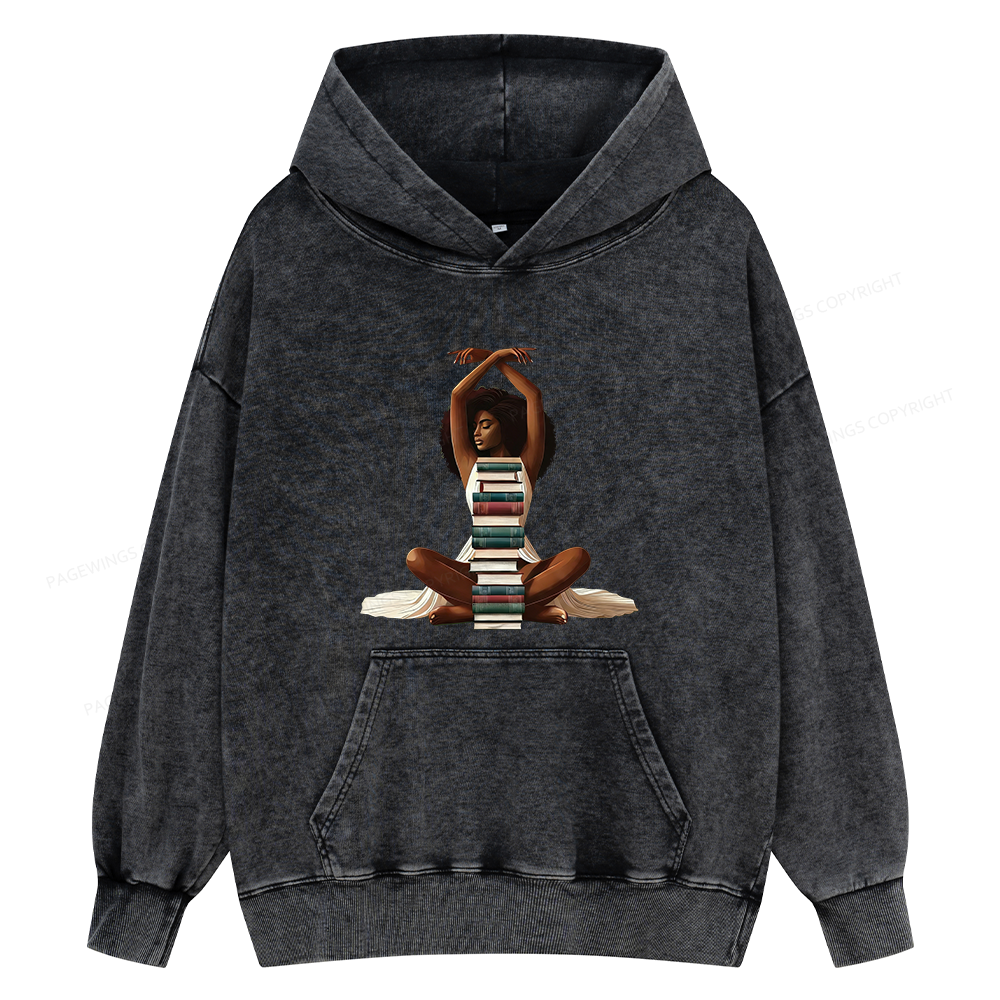 Pagewings Black Girl Reading Unisex Washed Hoodie