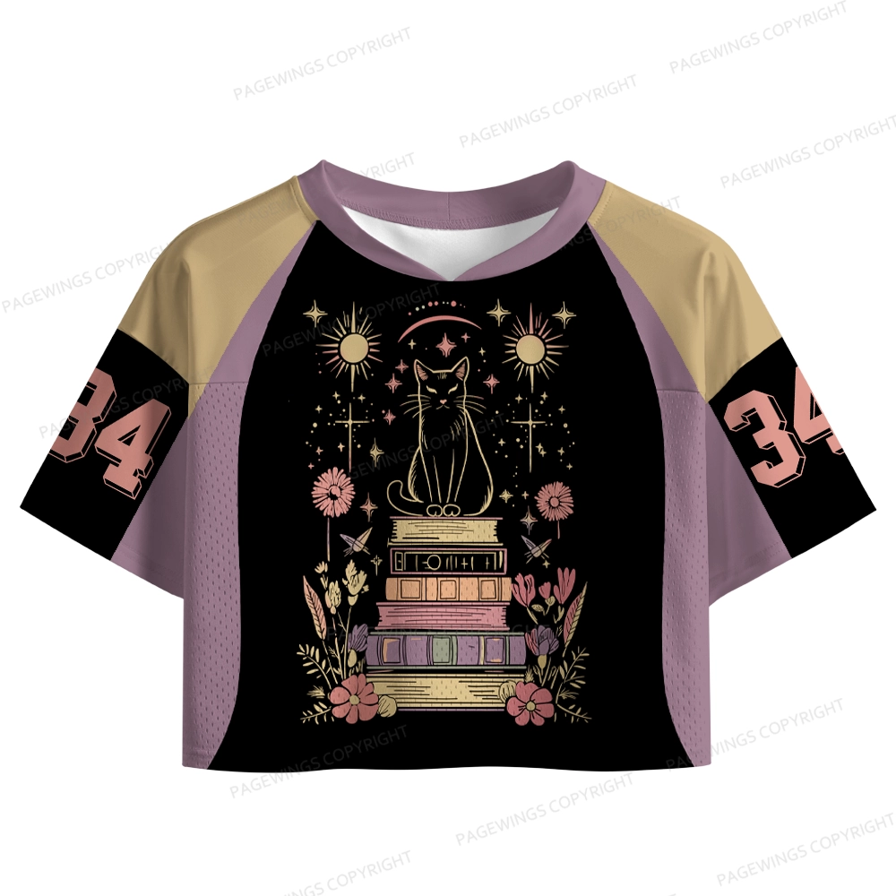 Pagewings Book Cat Lover Women's Crop Mesh Jersey 