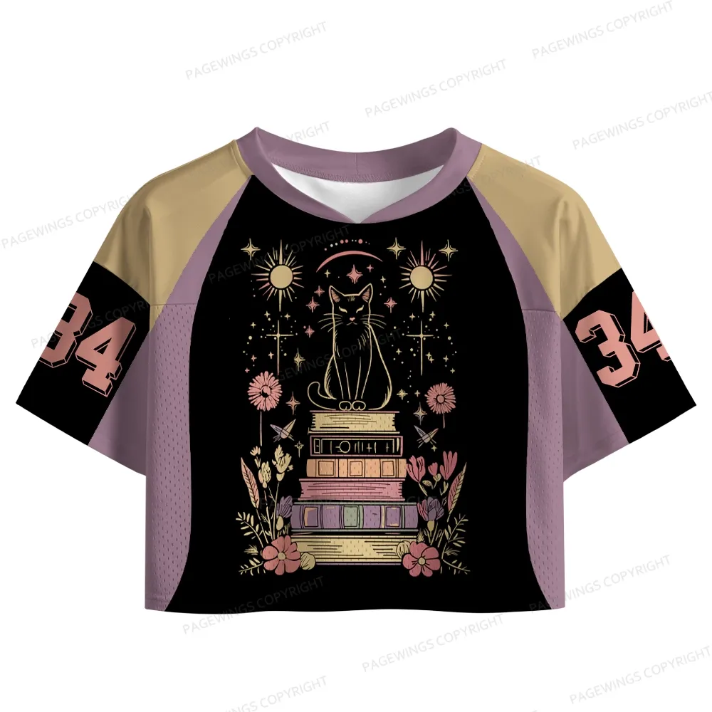 Pagewings Book Cat Lover Women's Crop Mesh Jersey