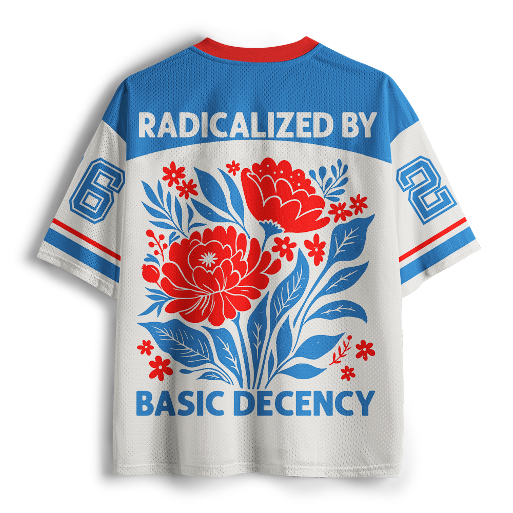 Pagewings Radicalized by Basic Decency Unisex Mesh Jersey