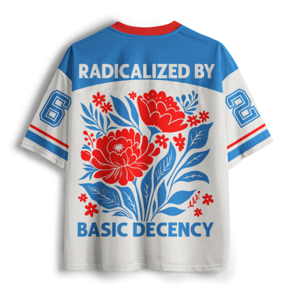Pagewings Radicalized by Basic Decency Unisex Mesh Jersey