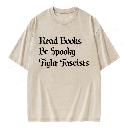 Pagewings Read Books Be Spooky Fight Fascists Unisex Washed T-shirt
