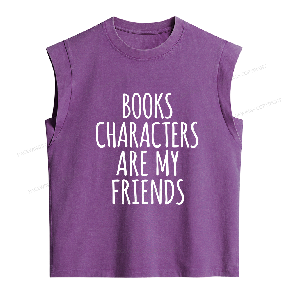 Pagewings Books Characters Are My Friends Women's Washed Tank Top