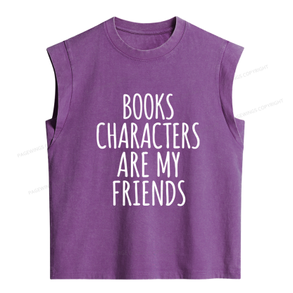 Pagewings Books Characters Are My Friends Women's Washed Tank Top