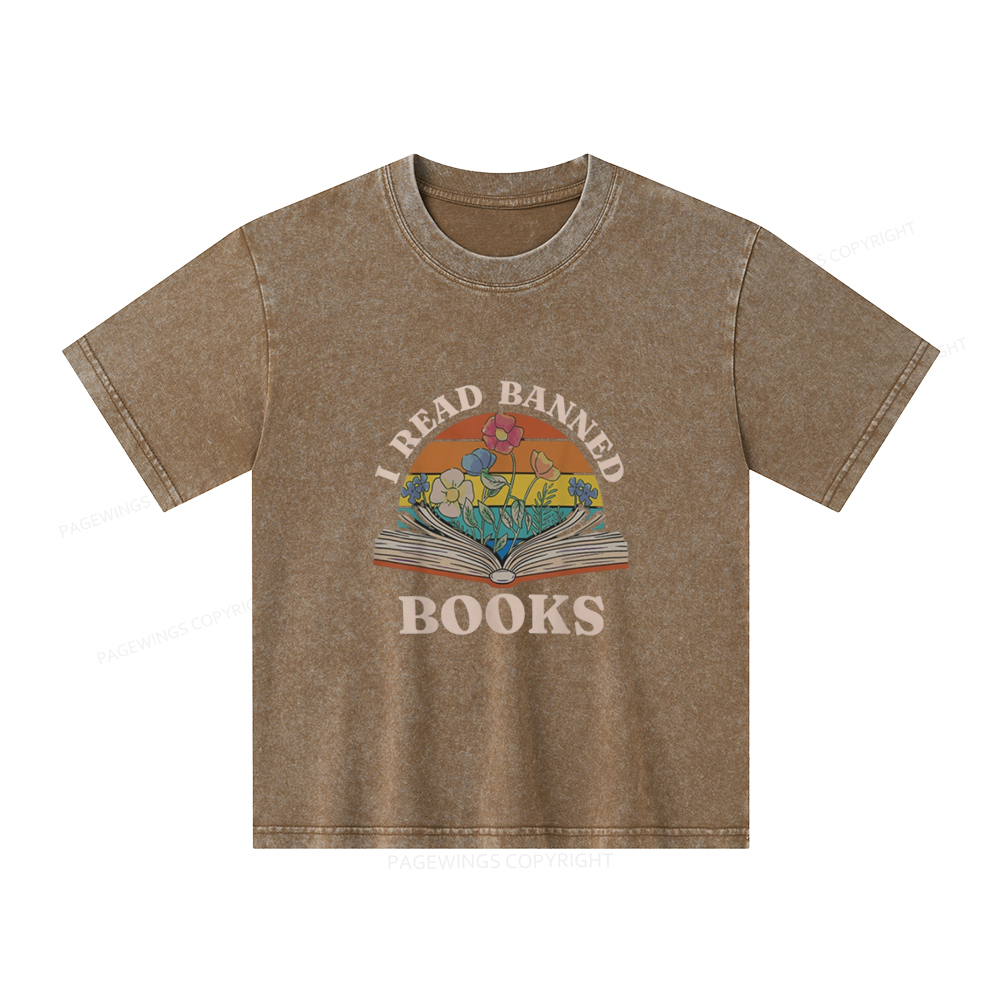 Pagewings I Read Banned Books Unisex Kids Washed T-shirt