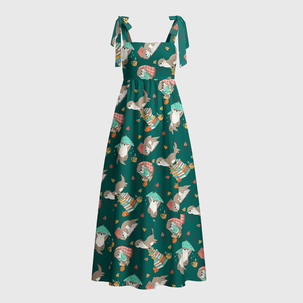 Pagewings Otters Love Reading Tie Shoulder Maxi Dress