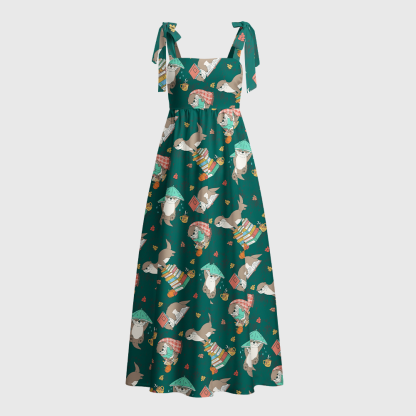 Pagewings Otters Love Reading Tie Shoulder Maxi Dress