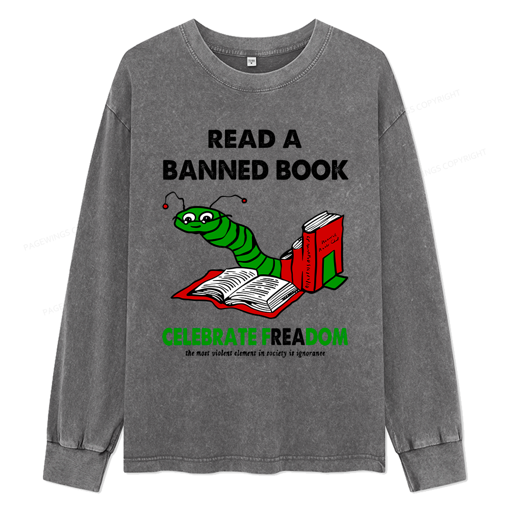Pagewings Read A Banned Book Unisex Washed Long Sleeve T-shirt