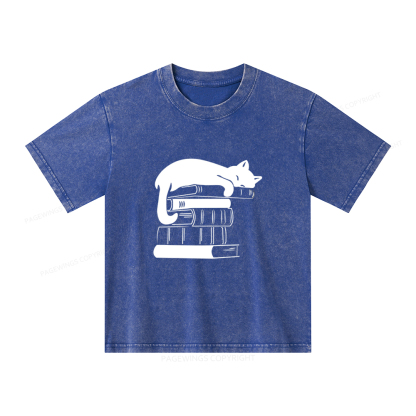 Pagewings Books And Cats Unisex Kids Washed T-shirt
