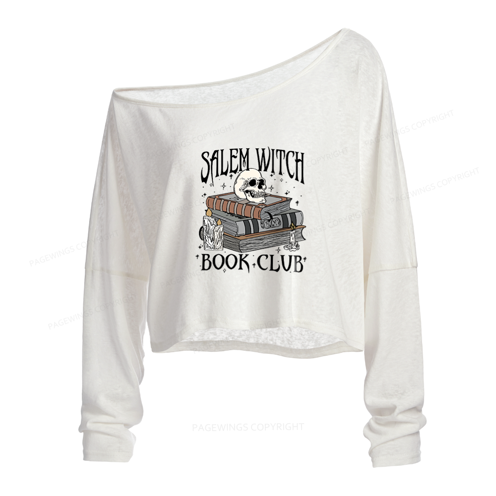 Pagewings Salem Witch Book Club Slouchy Long Sleeve Off Shoulder T-shirt