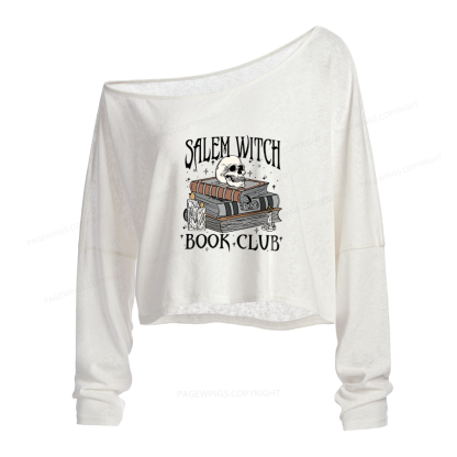 Pagewings Salem Witch Book Club Slouchy Long Sleeve Off Shoulder T-shirt