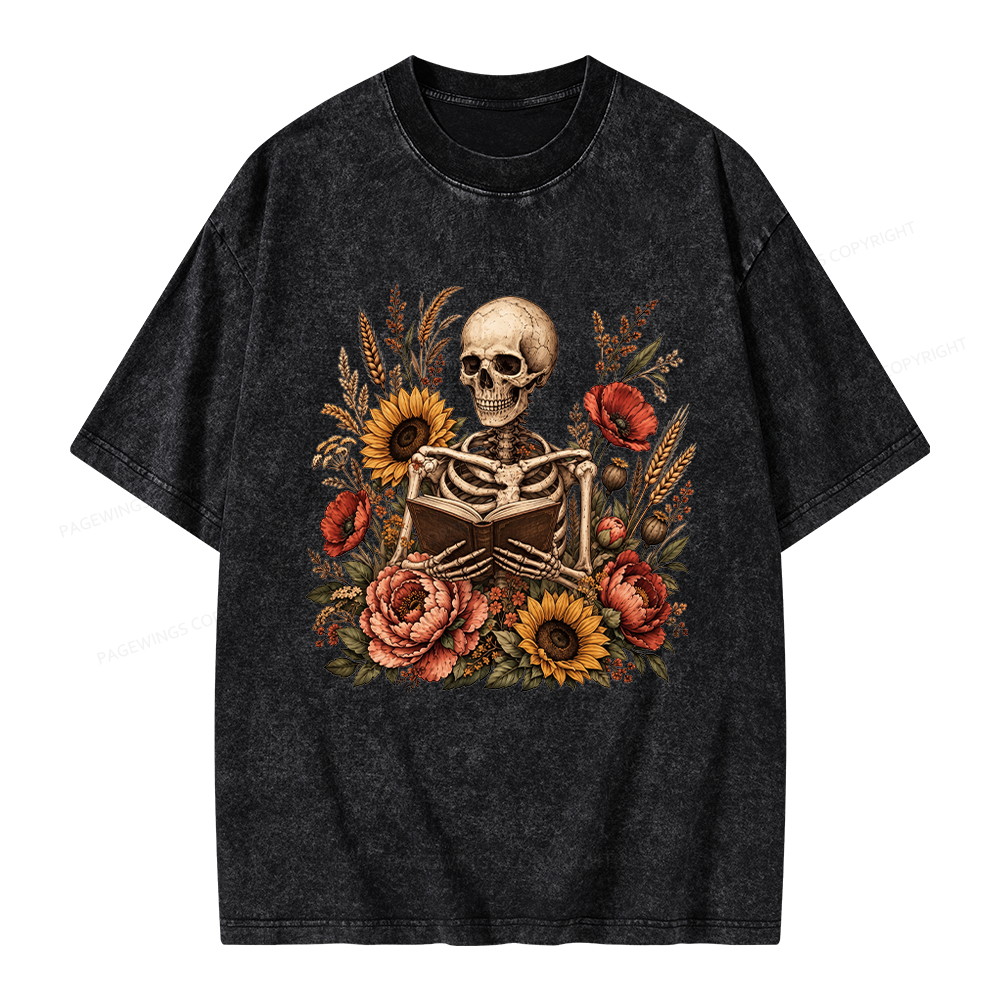 Pagewings Floral Skeleton Unisex Washed T-shirt