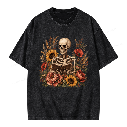 Pagewings Floral Skeleton Unisex Washed T-shirt