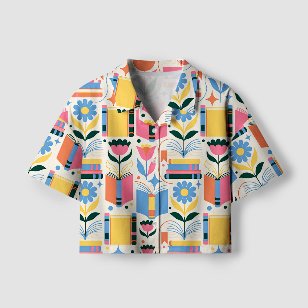 Pagewings Reading Flower Women's Camp Shirt