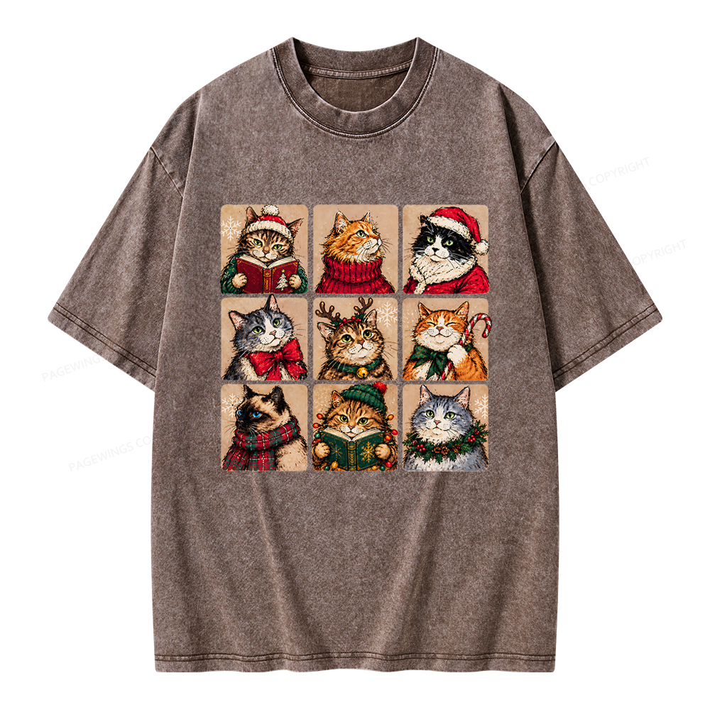 Pagewings Christmas Cats Unisex Washed T-shirt