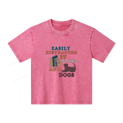 Pagewings Easily Distracted By Books And Labrador Unisex Kids Washed T-shirt