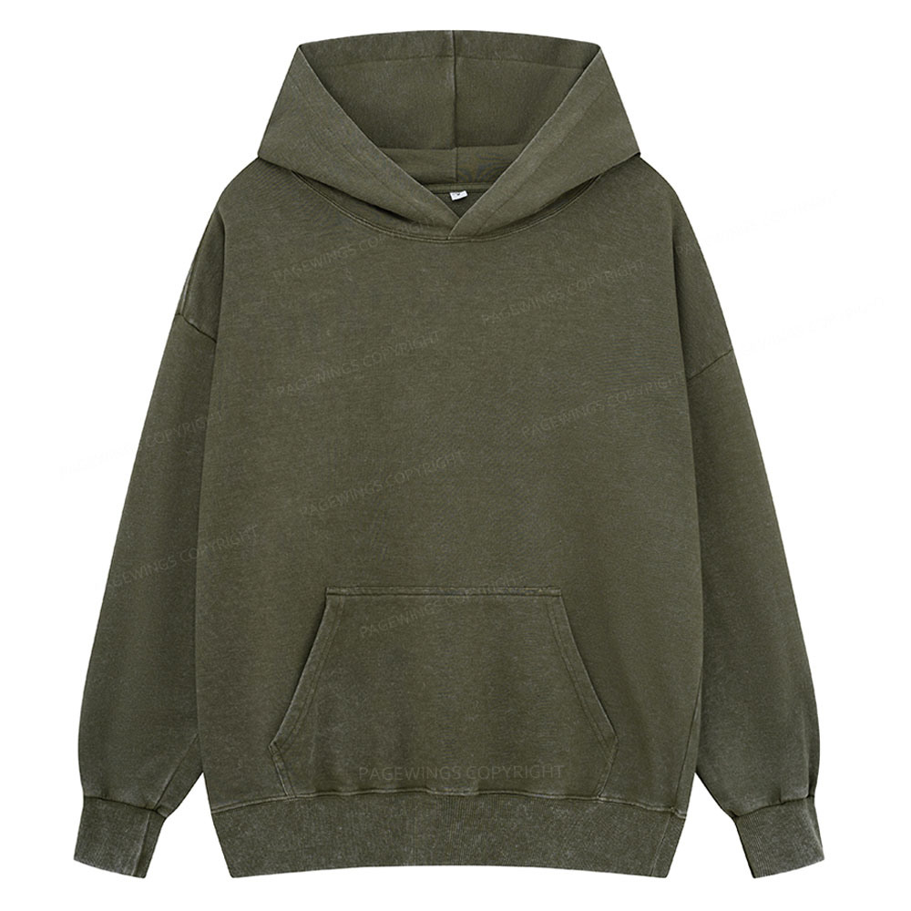 Pagewings Comfortable Solid Color Unisex Washed Hoodie