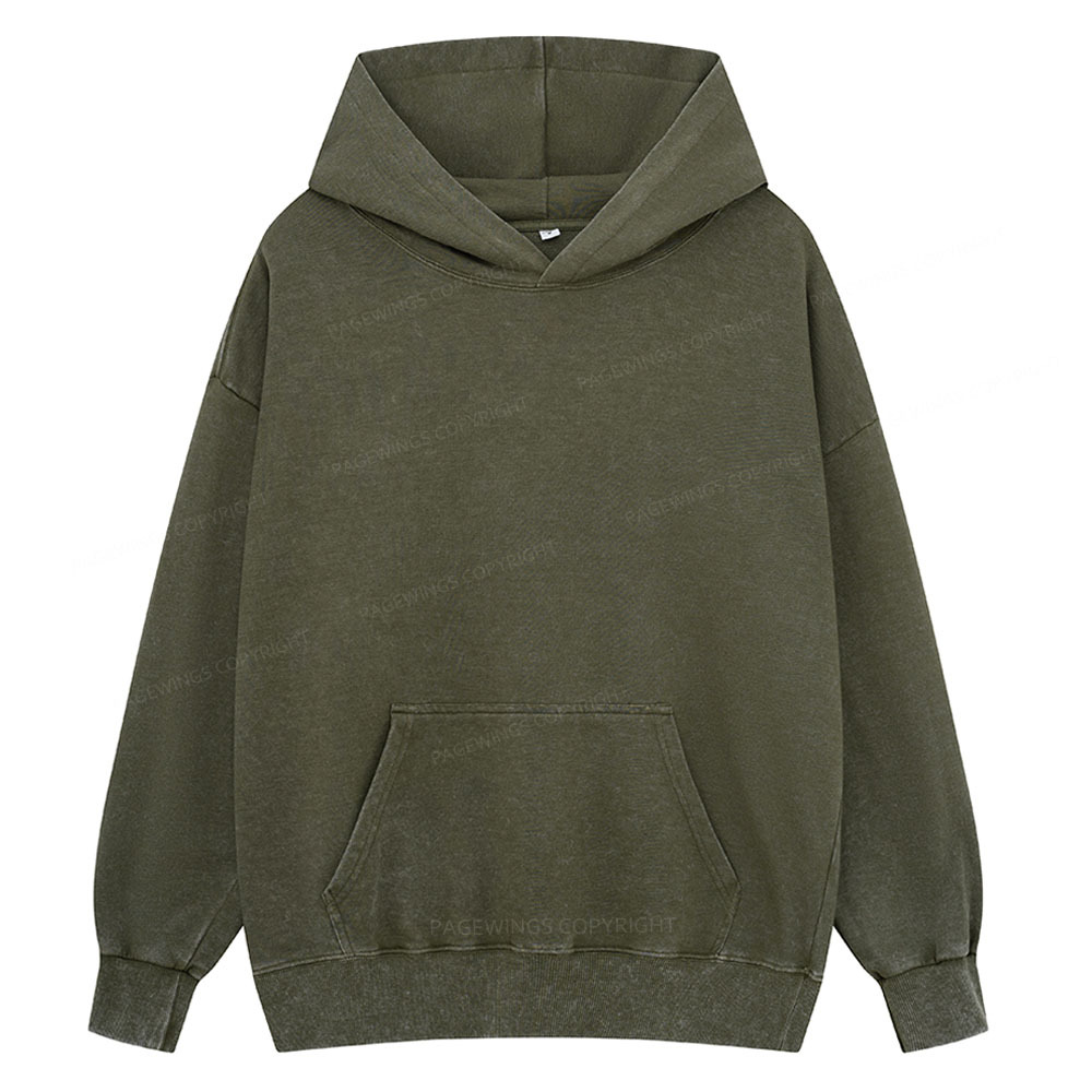 Pagewings Comfortable Solid Color Unisex Washed Hoodie