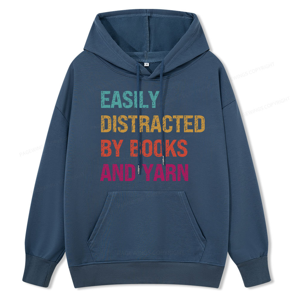 Pagewing Easily Distracted By Books And Yarn  Unisex Classic Hoodie